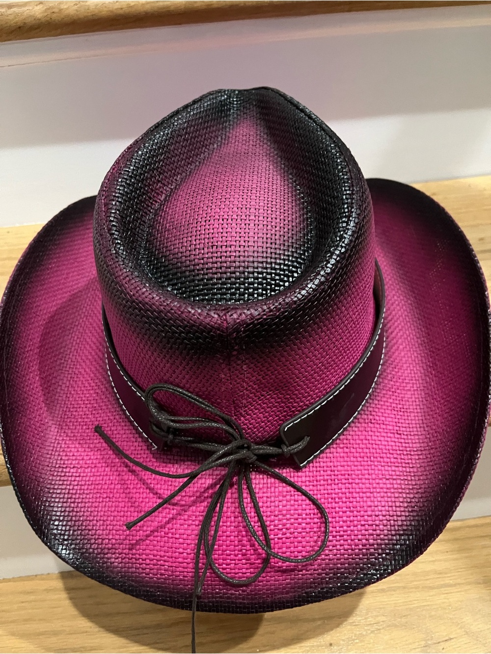 Women's Magenta Western Straw Cowboy Hat with Turquoise Concho Band - Picture 3 of 6